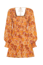 Shirred Bodice with Square Neckline Mini Dress